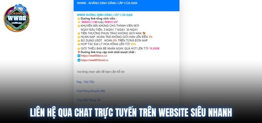 Liên hệ qua chat trực tuyến trên website siêu nhanh
